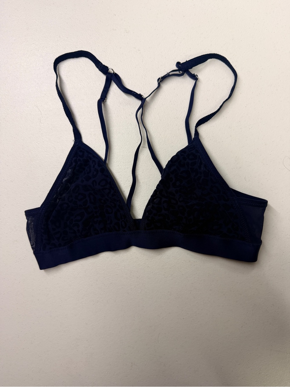 Aerie Navy Leopard Flocked Mesh Strappy Bralette Size S/P